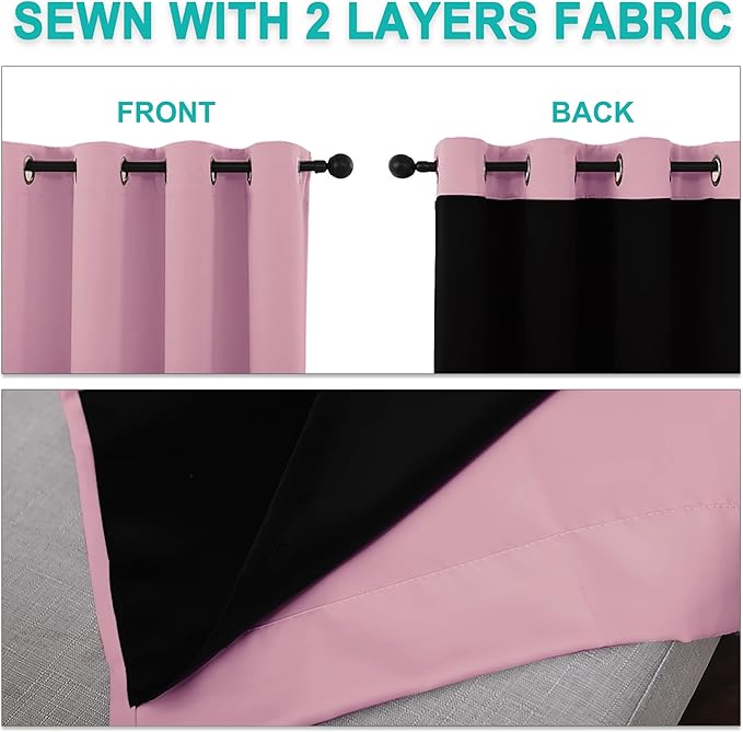NICETOWN Crystal Pink Full Shade Curtain Panels, Pair of Thermal Insulated & - Image 5