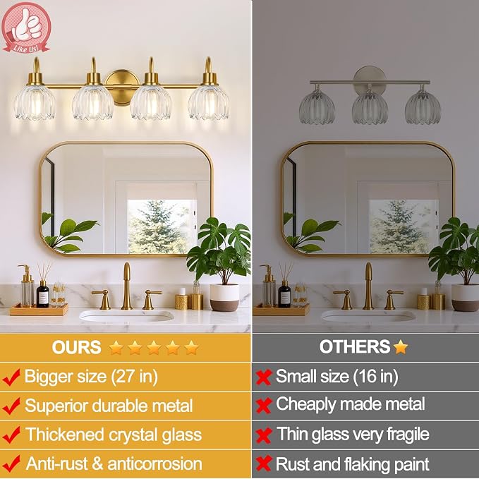 4-Light Bathroom Light Fixtures, Vintage Bathroom Vanity Lighting Fixtures Over - Image 4