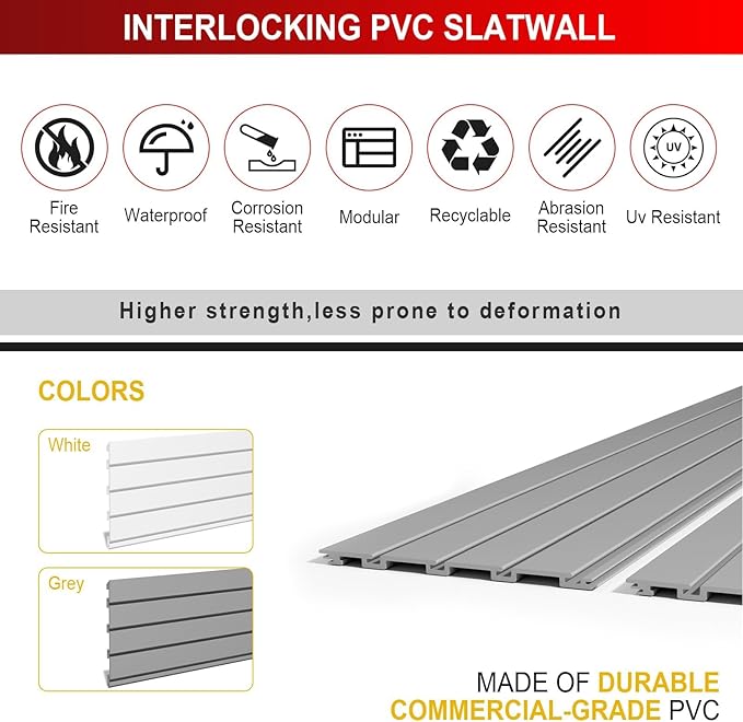 4 x 8 FT Slatwall Panel Garage Wall Organizer, Heavy Duty Slat Wall Paneling - Image 4