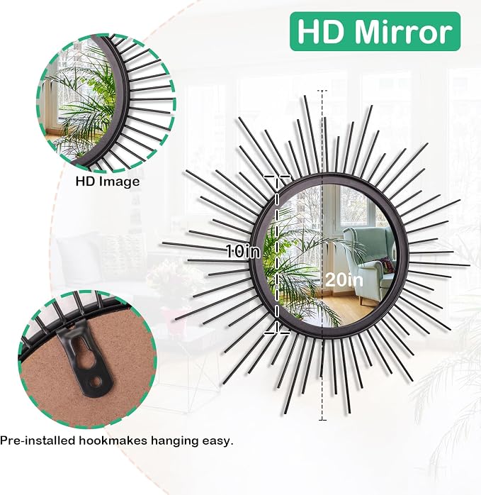 Large Sunburst Wall Mirror Boho Home Decor Round Wall Art Mirror Modern Metal - Image 7