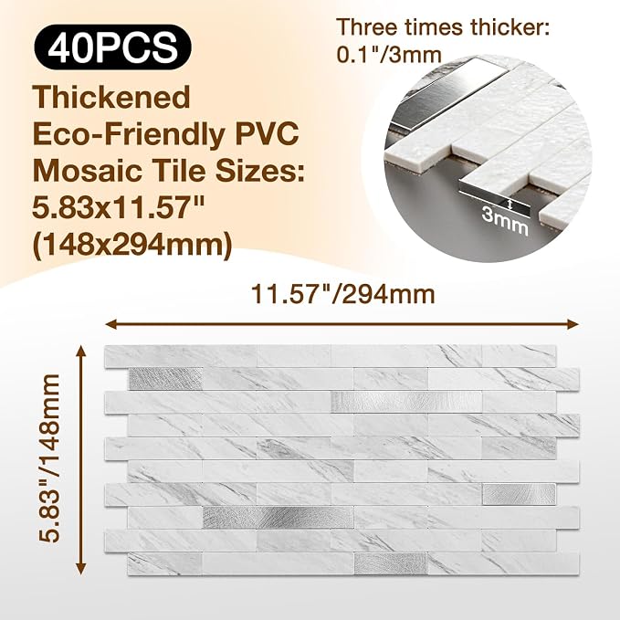 Peel and Stick Backsplash Tile Waterproof Removable PVC Wall Sticker 3D Faux - Image 3
