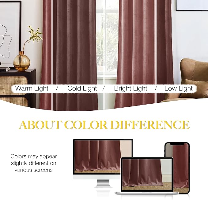 NICETOWN Wild Rose Velvet Curtains, Rod Pocket Velvet Drapes, Media Movie - Image 3