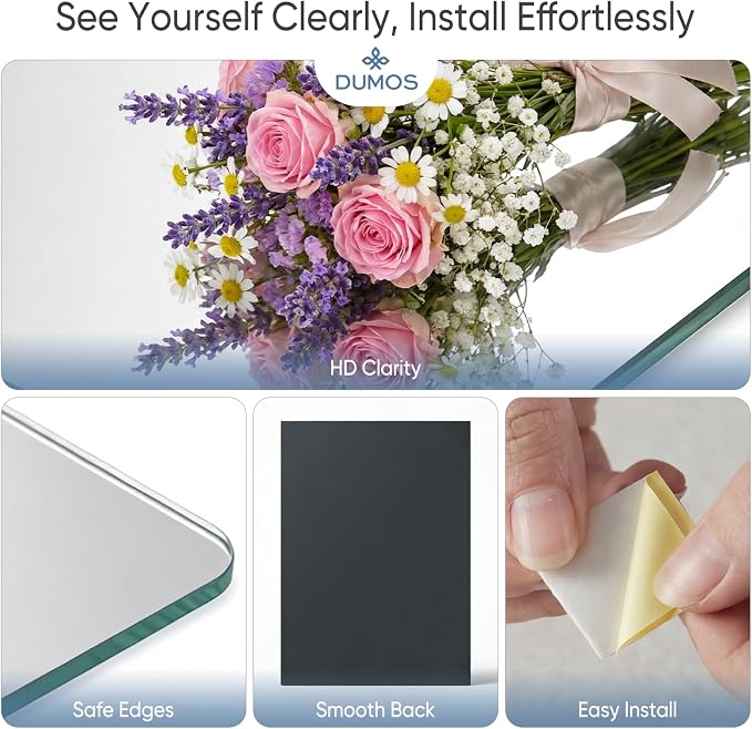 DUMOS 4 Pack Wall Mirror Tiles, Hallway Mirror 14"x12" HD Glass Sheets - Image 6
