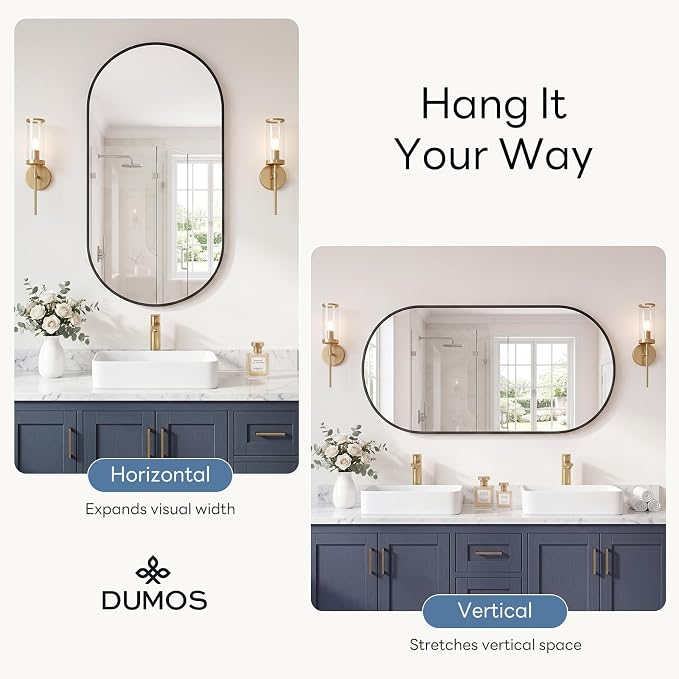 DUMOS 24" x 48" Oval Bathroom Mirror, Tempered Glass, Morden Vanity Mirror - Image 4