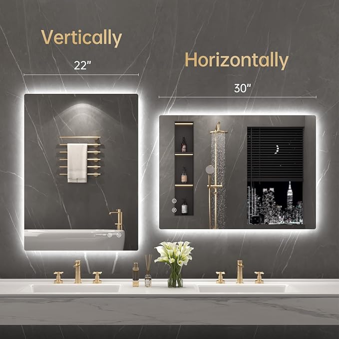 LOVESPEJO 22"x30" Backlit Mirror Bathroom, Lighted Bathroom Mirror - Image 8