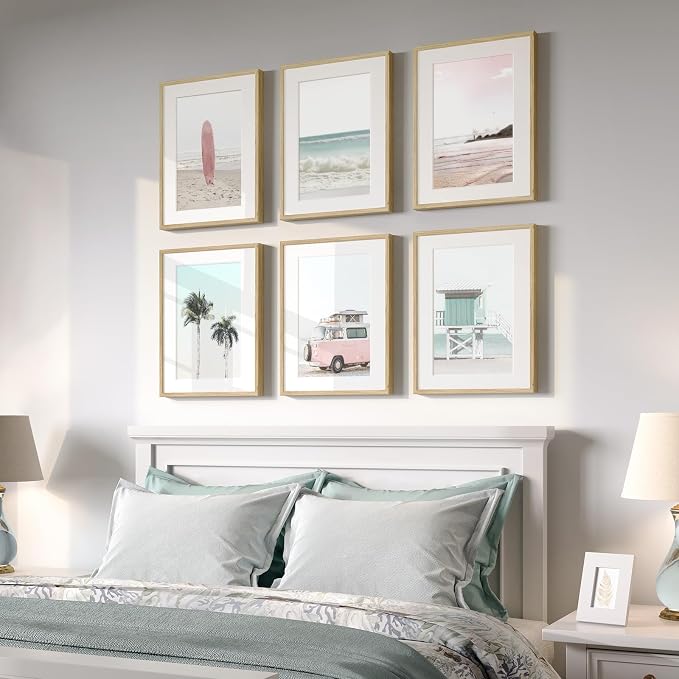 Framed Pink and Mint Green Coastal Wall Art - Image 3