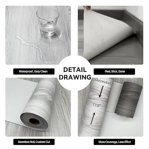 Wood Grain Peel and Stick Floor Tiles – 11.8” Width, Full Roll Length of 590" – - Image 3