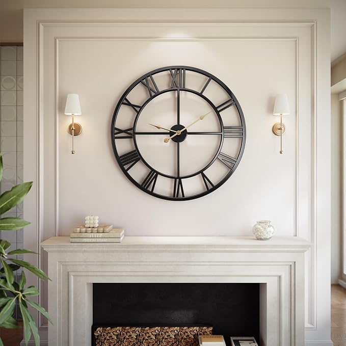 Vantic 32 Inch Large Wall Clock, Roman Numeral Metal Oversized Wall Clocks by Vantic