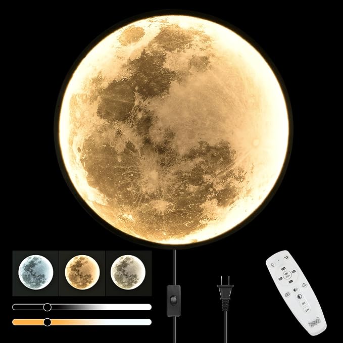 QIYIMEILUX 31.5 inch Large Moon Wall Sconce Plug in Dimmable Modern LED Wall by Unknown