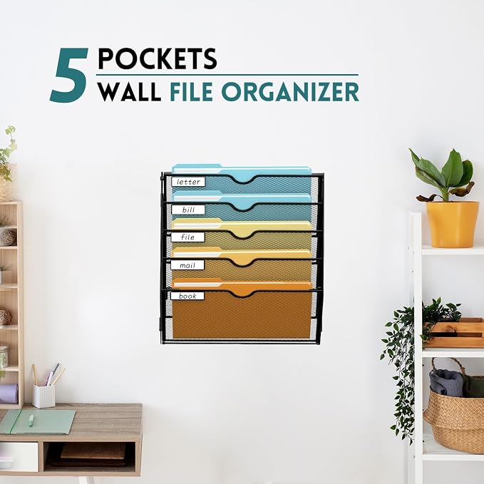 SUPEASY 5 Tier Wall File Organizer, Hanging Wall Mounted Mail Organizer - Image 2