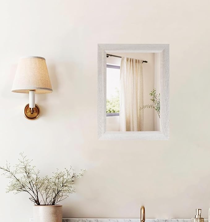 Small Rustic White Bathroom Mirror, 11.8x15.8inch Wooden Frame Rectangle Wall - Image 2