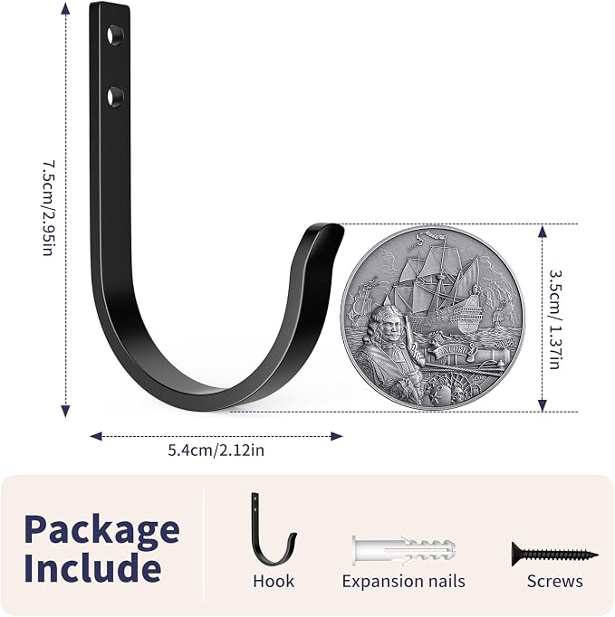 Wall Hooks 8 Pack, 22LB Load-Bearing Black Metal Heavy Duty Hooks - Image 2