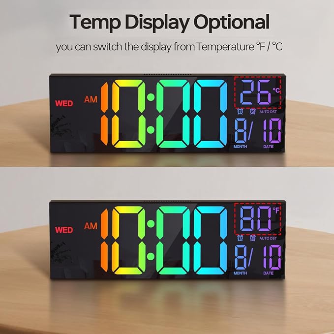 JALL 16.1" Large Digital Wall Mount Clock, Count Down Timer, Big LED, RGB Color - Image 4
