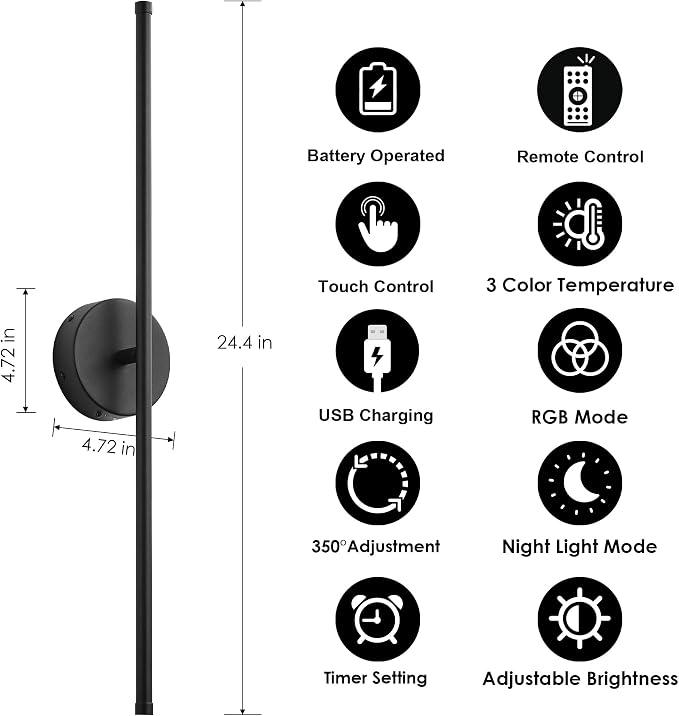 KARTOOSH Battery Operated Wall Sconces Set of Two, - Image 5