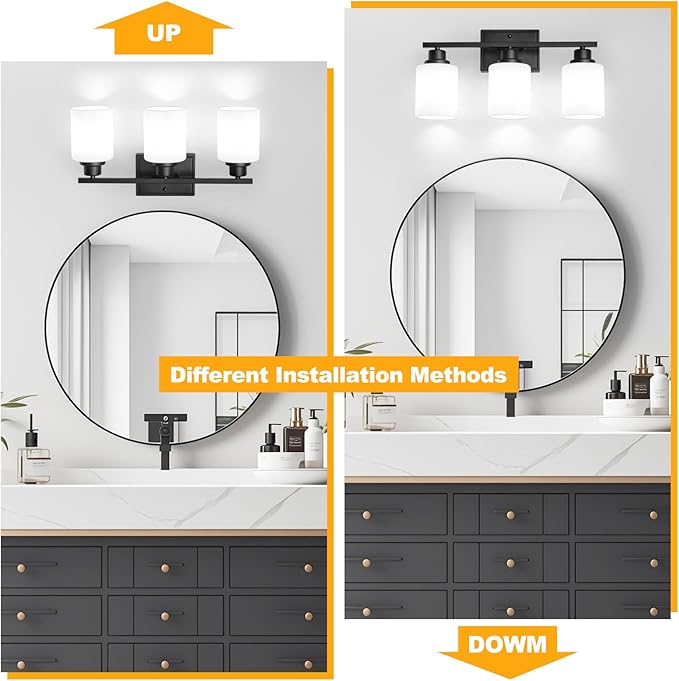 Unicozin 3-Light Bathroom Light Fixtures, Modern Black Vanity Light Over Mirror - Image 2