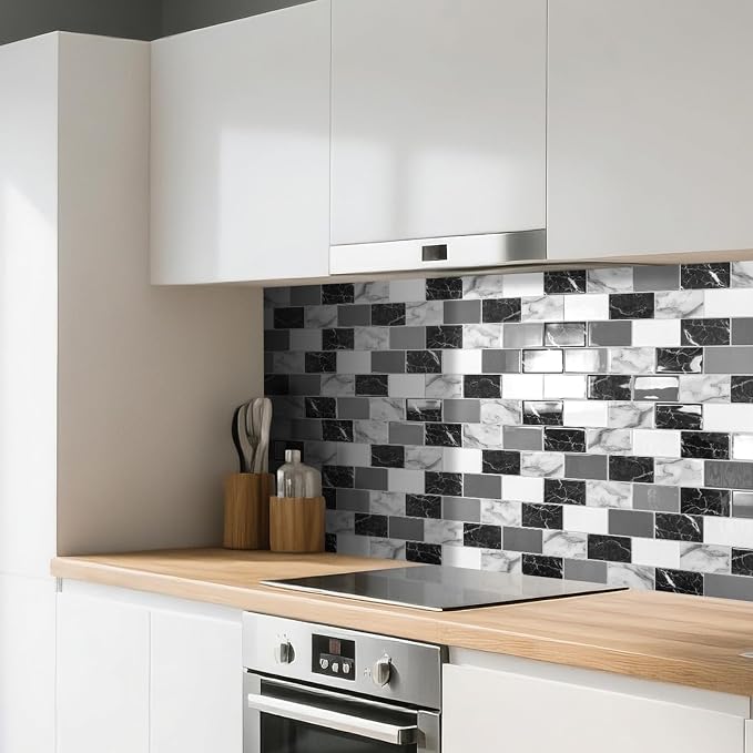 Art3d Peel and Stick Black White Grey Marble Wall Tiles – 12"x12" Thicker - Image 2