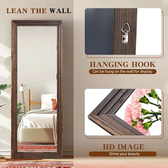 Full Length Mirror 65"x24" Solid Wood Frame Floor Large Mirror - Image 3