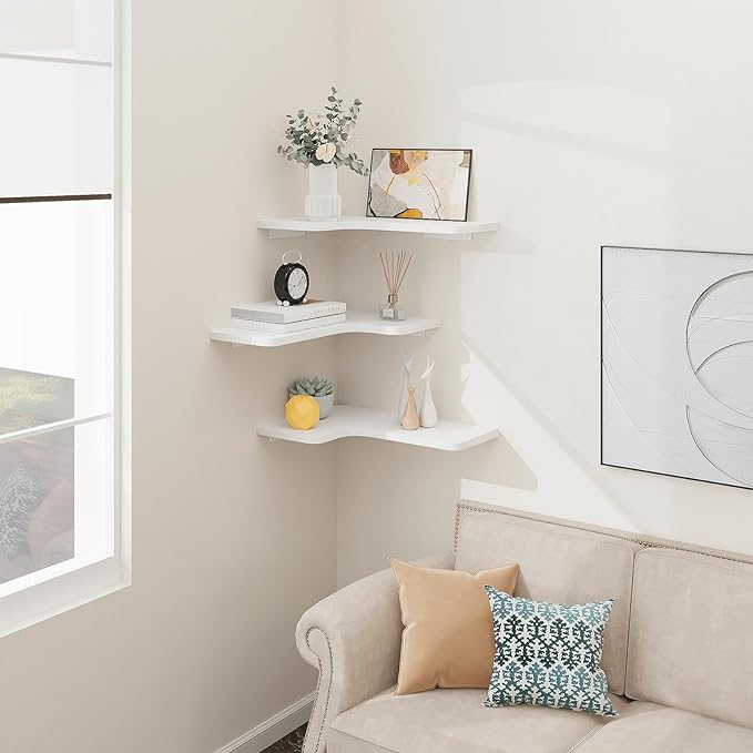 Homode Corner Floating Shelves, L-Shaped Wood Hanging Storage Shelf - Image 2
