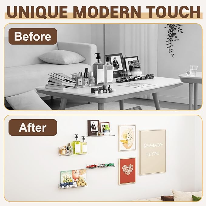 Qukaka Floating Shelves for Wall Decor, Living Room, Bathroom Decor, Nail - Image 7