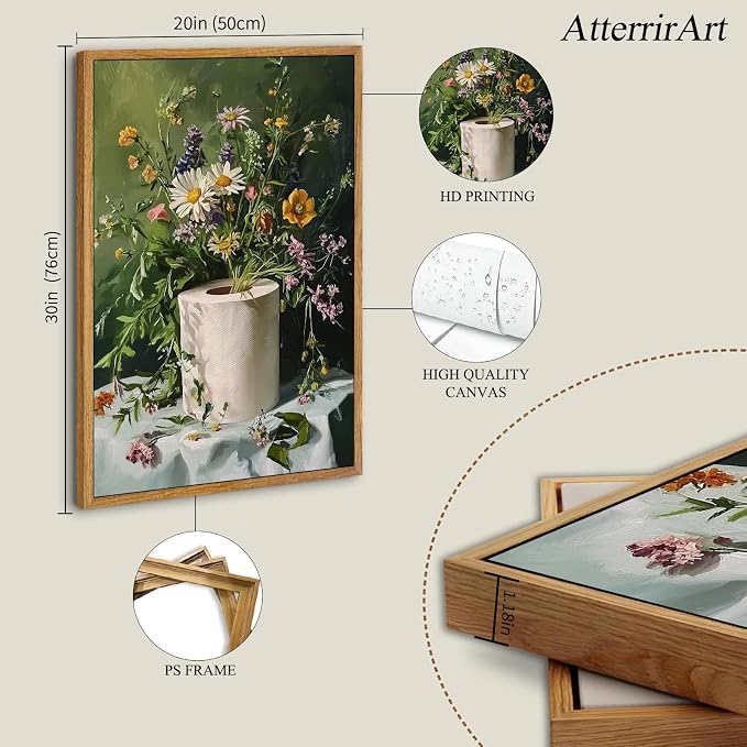 AtterrirArt Framed Vintage Bathroom Wall Art Funny, 20 * 30 Inch, Toilet Paper - Image 4
