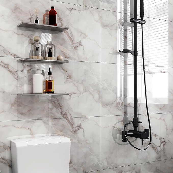 10pcs Peel and Stick Tile Shower Waterproof Marble Tiles Wall Panels, - Image 8