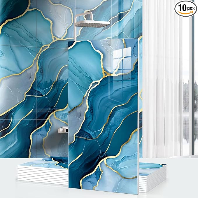 Chejiaye 10pcs Marble Peel and Stick Waterproof Wall Panels, Heat-Resistant by Chejiaye