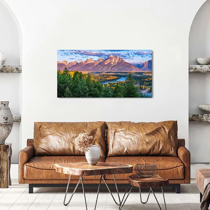 AIYISU Grand Teton Mountain Wall Art Sunset Nature National Park Posters Oxbow - Image 4