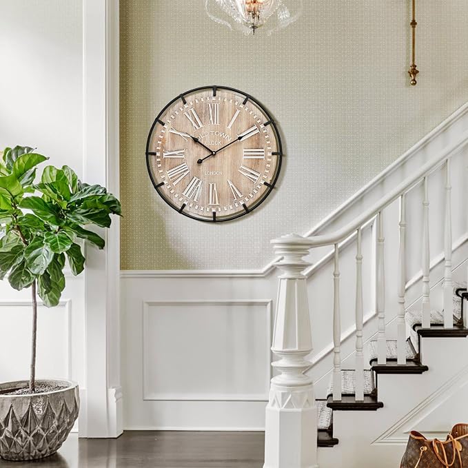 24 Inch Large Farmhouse Wall Clock, Rustic Wooden Wall Clock Decorative - Image 6