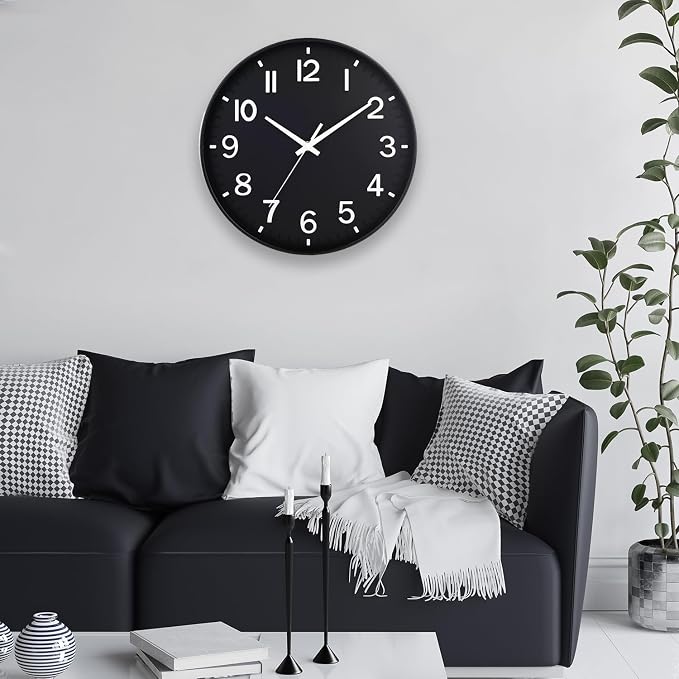 HZDHCLH Black Wall Clocks Battery Operated 12 inch Silent Non Ticking Modern - Image 2