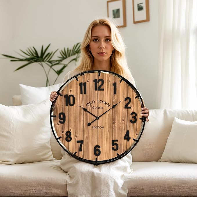 EMAX HOME Large Old Town Farmhouse Wall Clock 20 Inches - Image 2