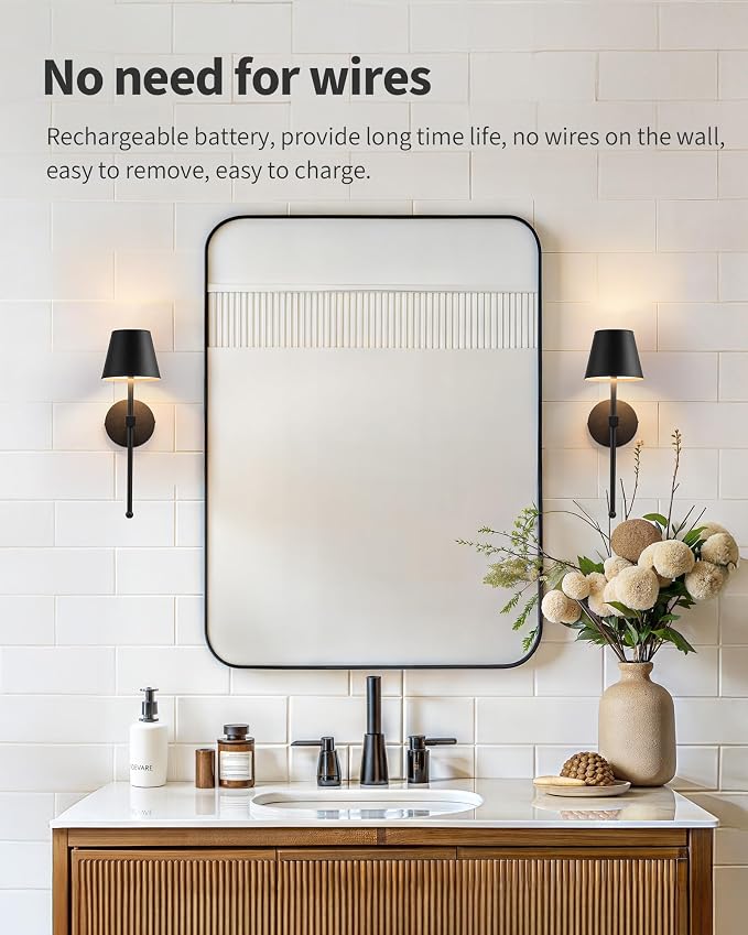 KDG Wireless Wall Sconces Set of 2, Small Cordless 5200mAh Rechargeable Battery - Image 3