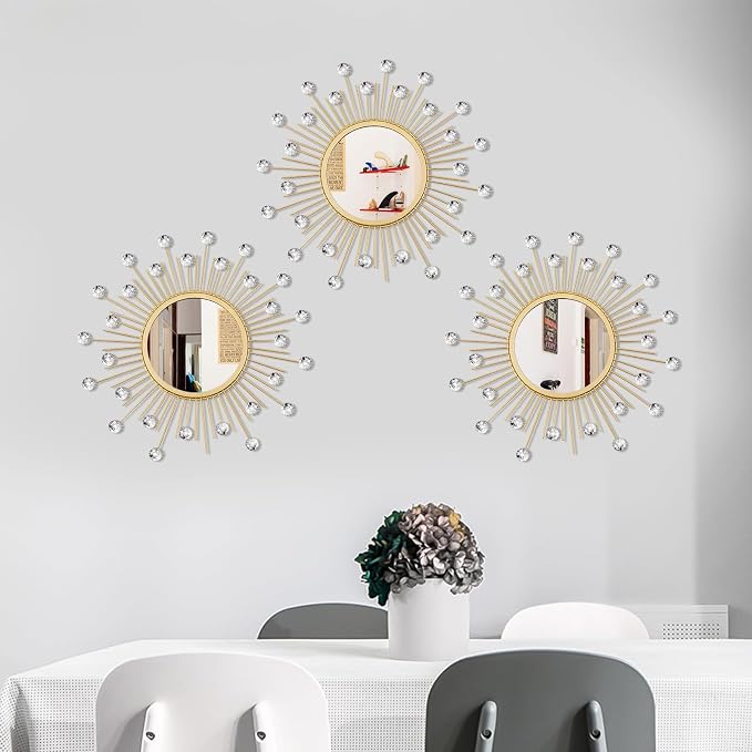 3 Pack Metal Mirrors for Wall Sunburst Wall Mirrors Home Décor Decorative - Image 5