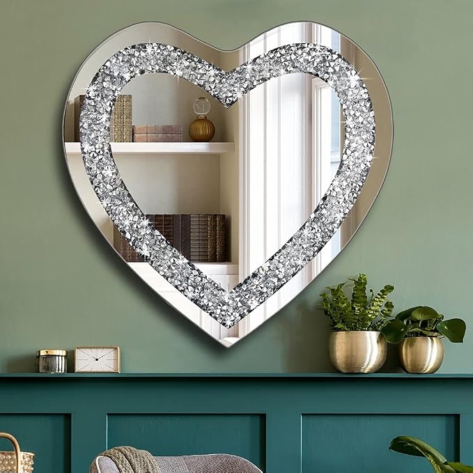 DMDFIRST Crystal Crush Diamond Heart Shaped Silver Mirror - Image 2