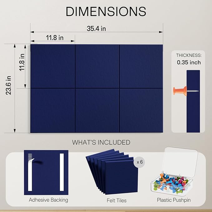 MaxGear Large Cork Board for Wall 36" x 24", Dark Blue Bulletin Board, 6 Pack - Image 5