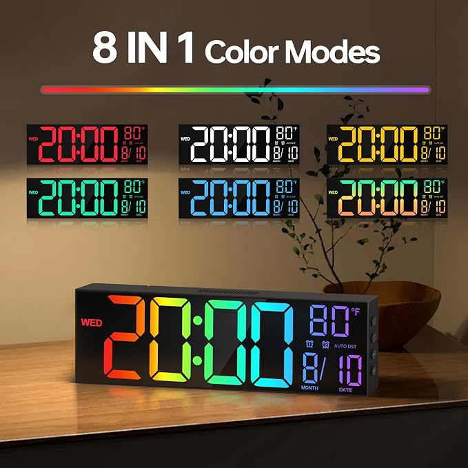 JALL 16.1" Large Digital Wall Mount Clock, Count Down Timer, Big LED, RGB Color - Image 5