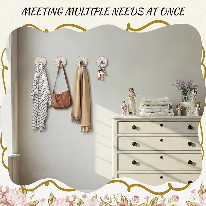 Weysat 4 Pcs Vintage Hooks for Wall Wood Farmhouse Towel Hooks Shabby Chic Wall - Image 6
