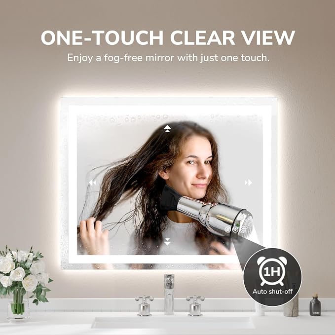 USHOWER LED Bathroom Mirror 40x32 Inch Tempered Glass - Image 2