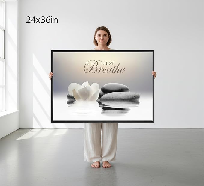 Floating Framed Zen Wall Art, Just Breathe Stone Poster Picture - Image 8
