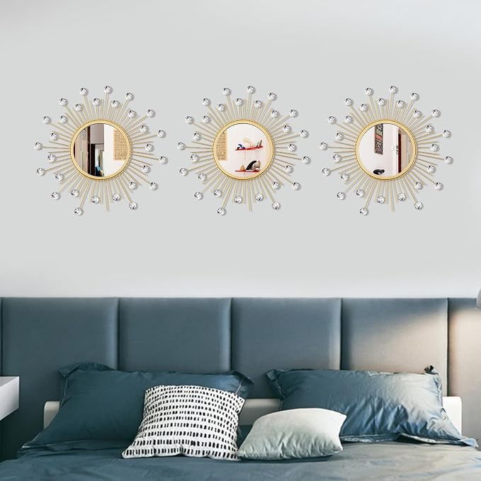 3 Pack Metal Mirrors for Wall Sunburst Wall Mirrors Home Décor Decorative - Image 6