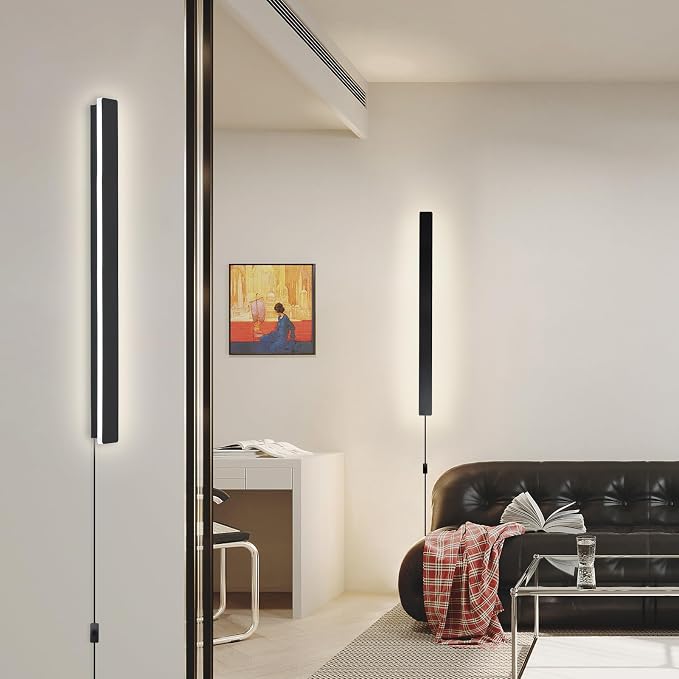 KELUOLY Modern Plug in Wall Lights, 31.4 inch Frosted Black LED Long Wall Sconce - Image 4