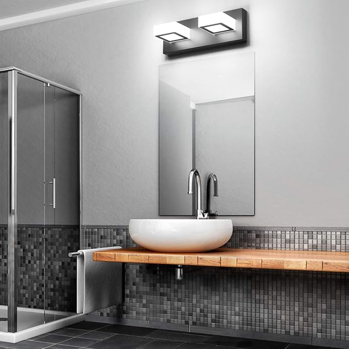 Ralbay 2 Lights Black Modern Bathroom Vanity Light Acrylic LED Modern Black - Image 4