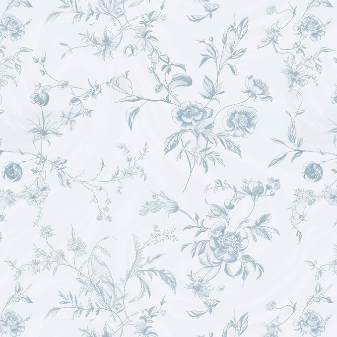 Ismoon Blue Wallpaper Peel and Stick Floral Vintage Stick on Wall Paper French - Image 7