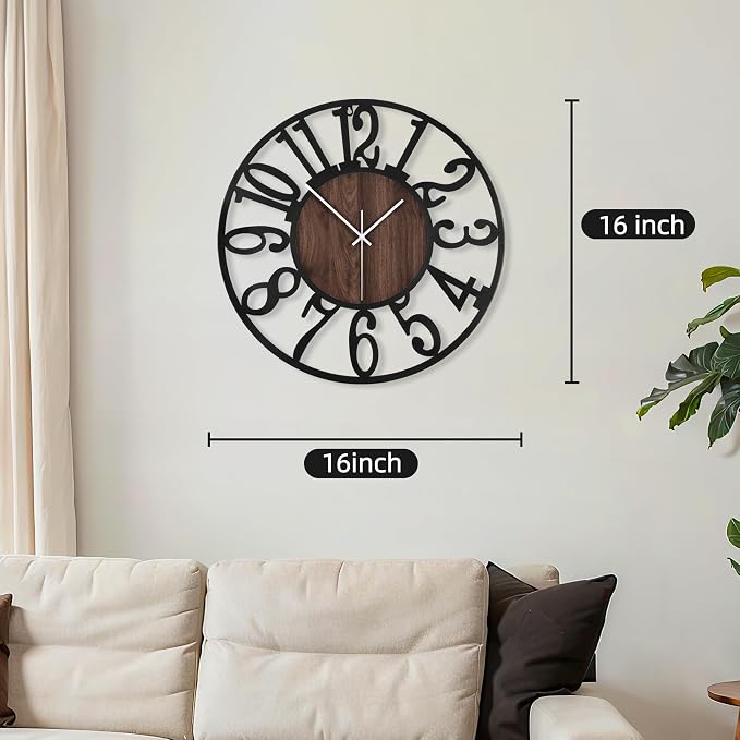 Maxstar Round Wall Clock for Living Room Decor Battery Operated Non Ticking - Image 2