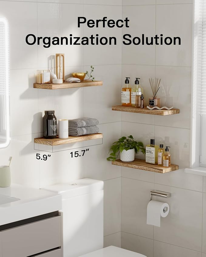 Amada Homefurnishing Floating Shelves, Paulownia Wood Wall Shelves - Image 2