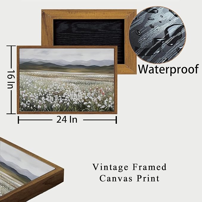 OIQArtOIQ Vintage Wildflowers Landscape Wall Art Framed Floral Natural Scenery - Image 4