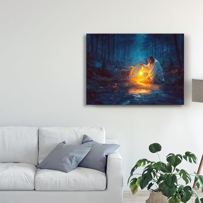 Christian wall art decor for prayer room, Jesus and Lamb canvas Wall decor - Image 6
