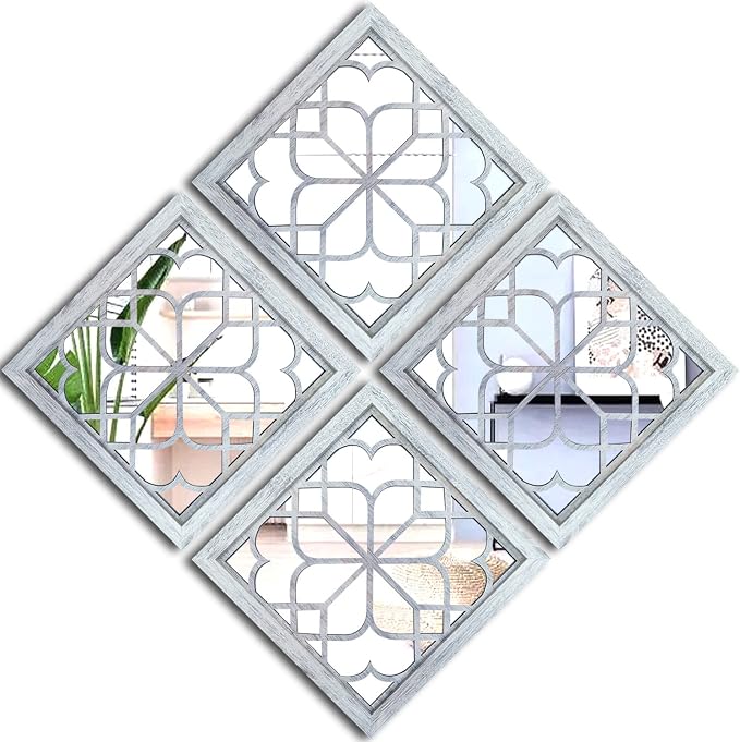 Wocred Set of 4 Mirrors Square Wall Mirror, Gorgeous Rustic Farmhouse Accent by Wocred