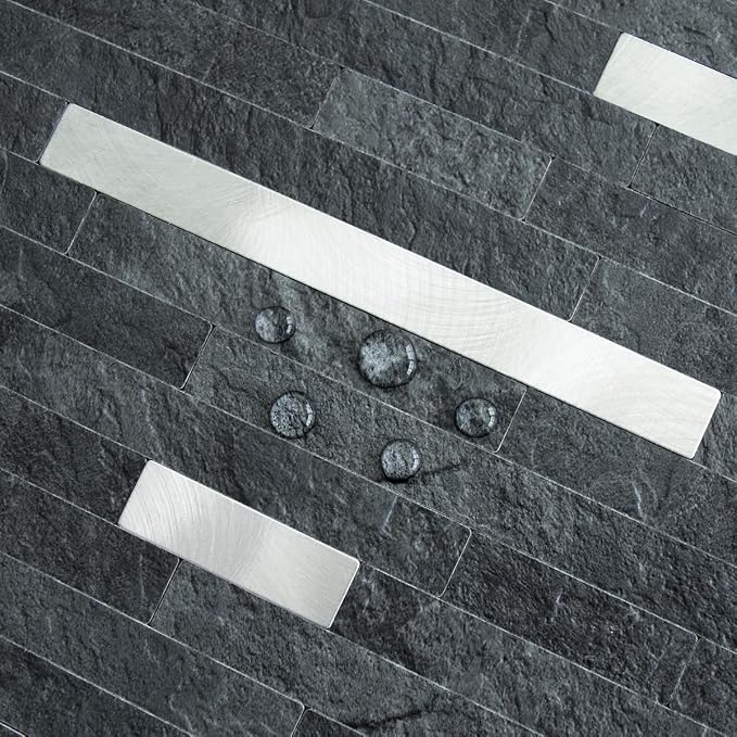 AULIGET 2 Sheets Black Slate Peel and Stick Backsplash, PVC Mixed Metal Silver - Image 3