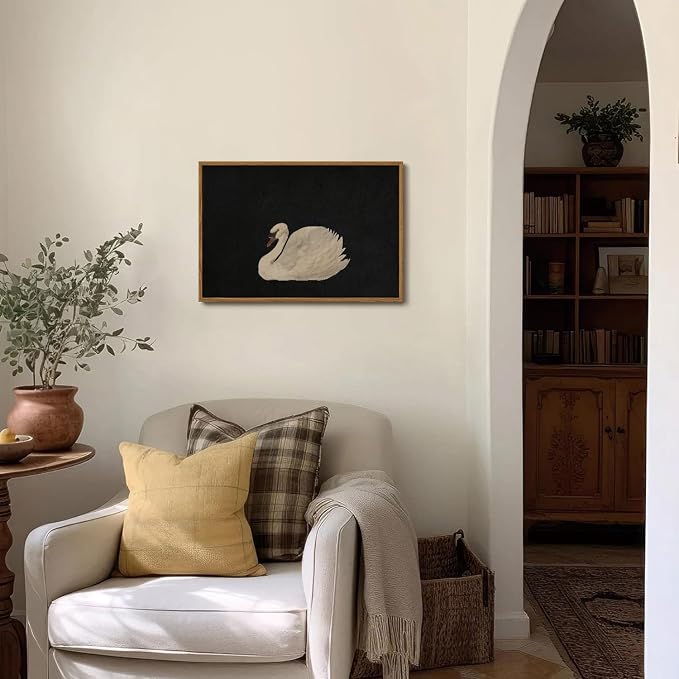 OIQArtOIQ Vintage Framed Wall Art Moody Grace Swan Canvas Art Prints Rustic - Image 2