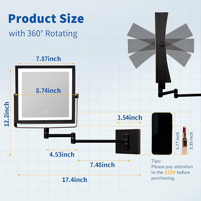 Ruacq Rechargeable Wall Mounted Makeup Mirror - Image 7